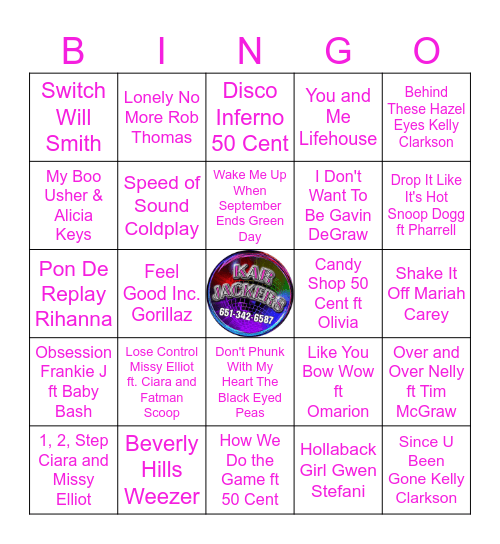 Top Songs of 2025 Bingo Card