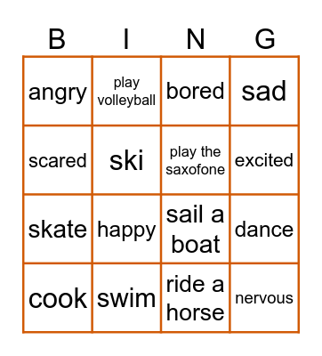 free time and feelings Bingo Card
