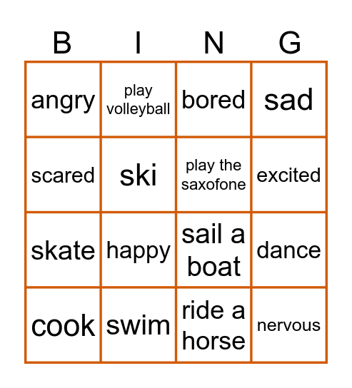 free time and feelings Bingo Card