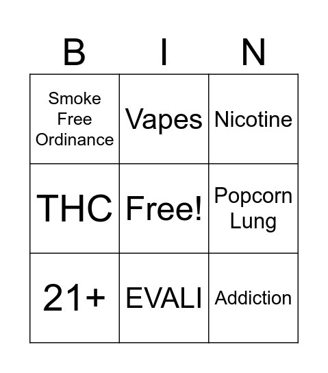 Vaping Bingo Card