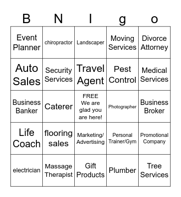 BNI Mid Week Connections Bingo Card