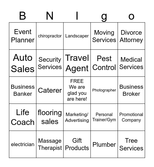 BNI Mid Week Connections Bingo Card