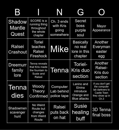 Deltarune Chapter 3 Bingo Card