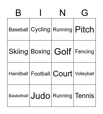 Sports Bingo Card