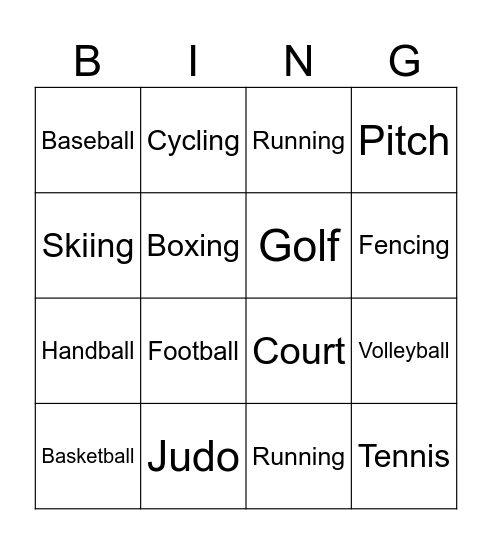 Sports Bingo Card