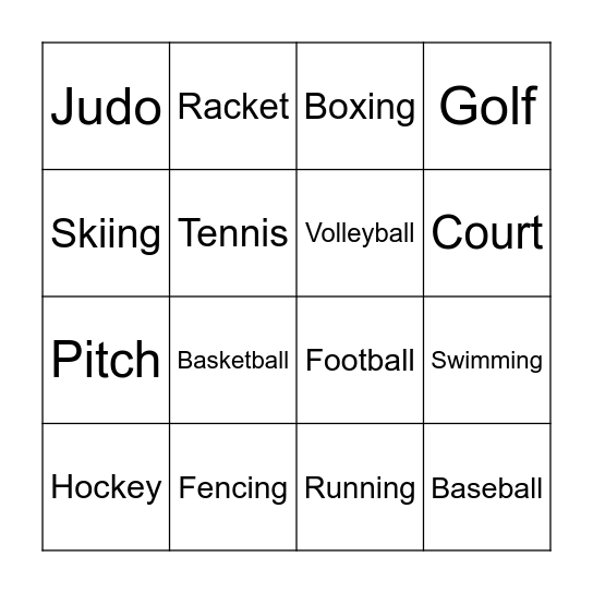 Sports Bingo Card