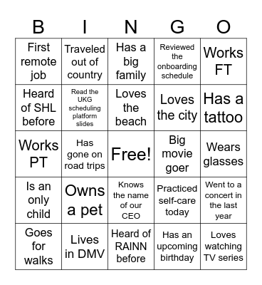 Icebreaker Bingo Card