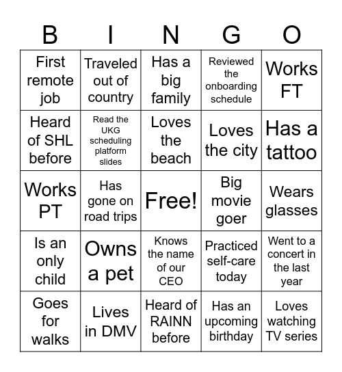 Icebreaker Bingo Card