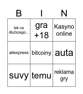 Anime Reklamy Bingo Card