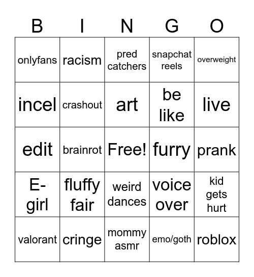 TikTok cliche Bingo Card