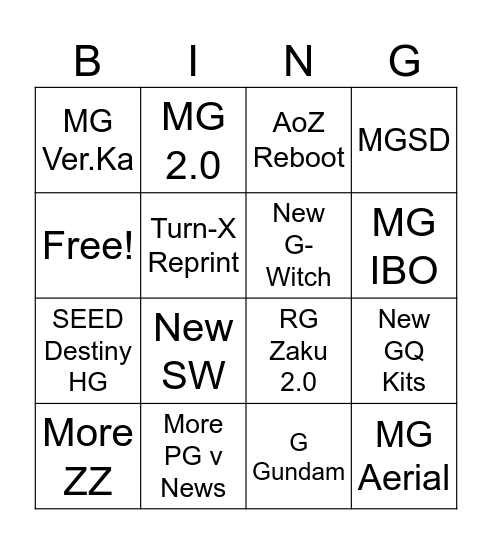 Bandai Hobby New Item June 2025 Bingo Card