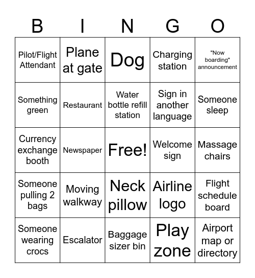 Airport Edition Bingo Card