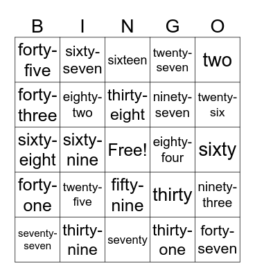 Number Bingo Card