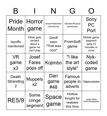 Summer Games Fest 2025 Bingo Card