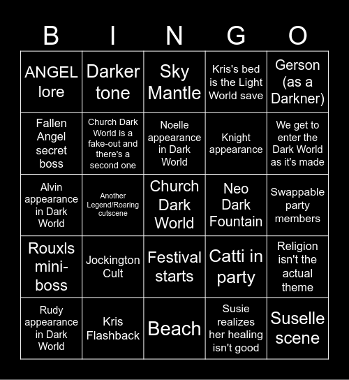 Deltarune Chapter 4 Bingo Card