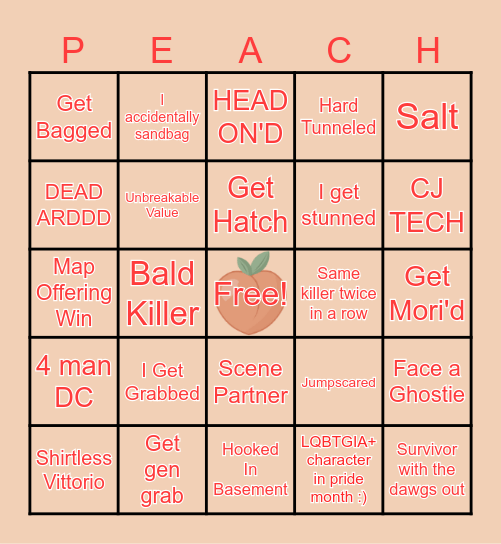 🍑🔪Peach's Bingo🔪🍑 Bingo Card