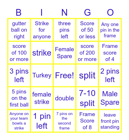 TEAM BOWLING BINGO Card
