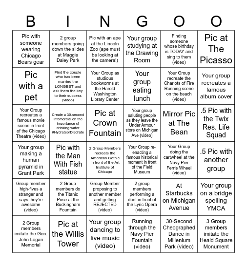 Chicago Photo-Scavenger Hunt Bingo Card