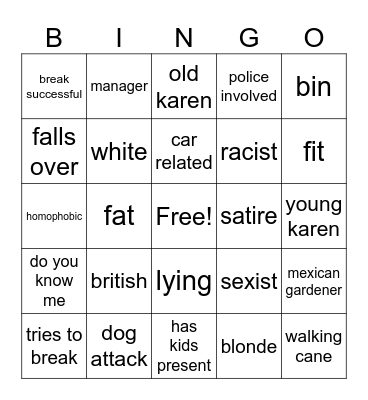 Karen Bingo Card