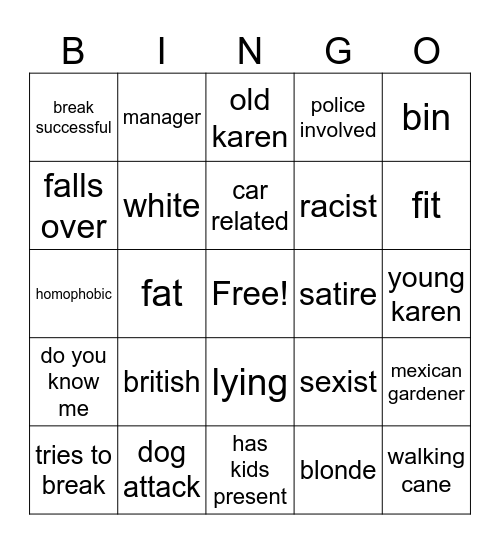 Karen Bingo Card
