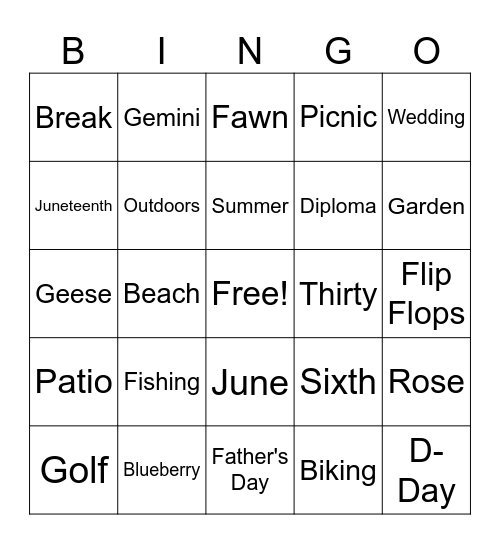 SSCDC June BINGO Card