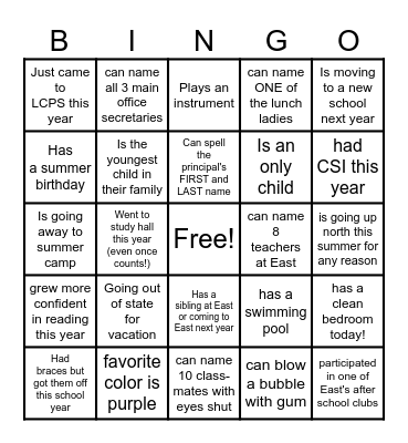 END OF YEAR BINGO Card