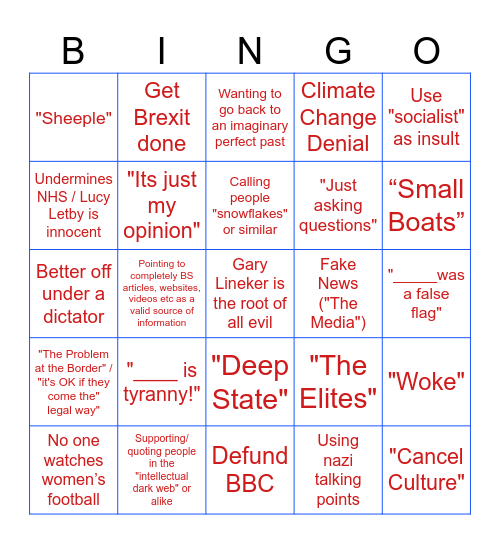 UK Far Right X Addict Bingo Card