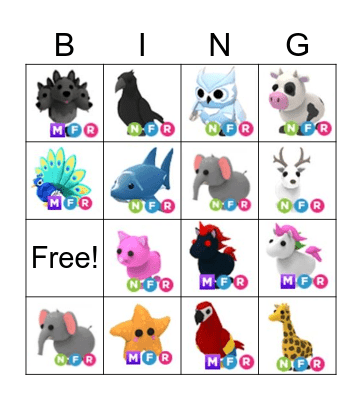 roblox pets Bingo Card