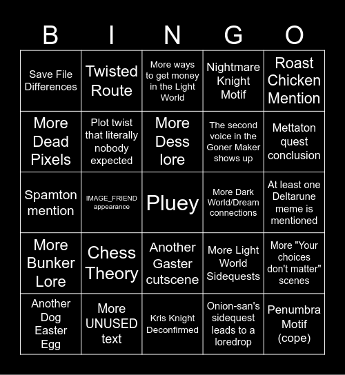 Deltarune Chapter 3+4 Bingo Card