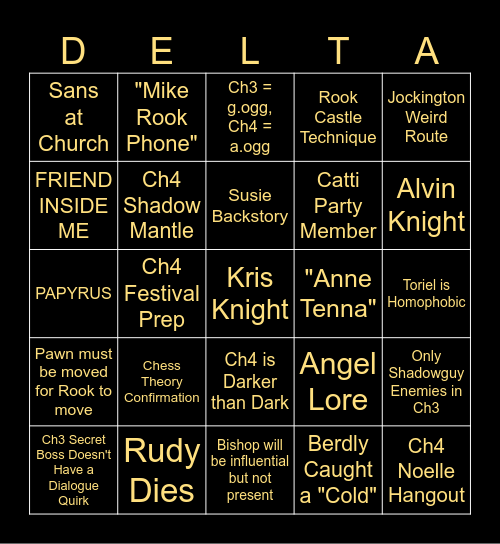 Deltarune Ch3-4 Predictions Bingo Card