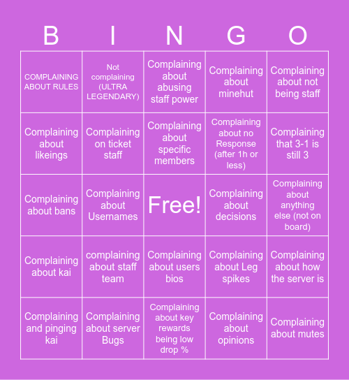 WARRAZZ COMPLAINING BINGO Card
