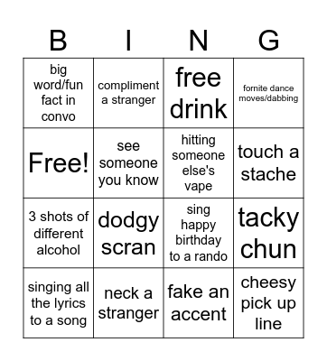 mega night out Bingo Card