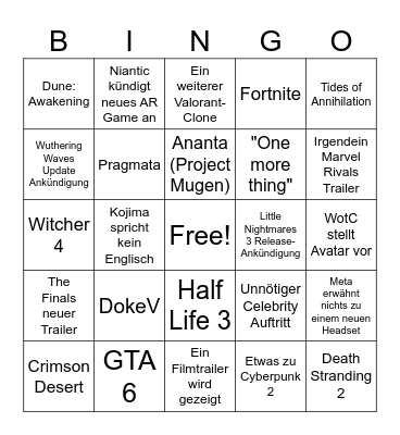 Untitled Bingo Card