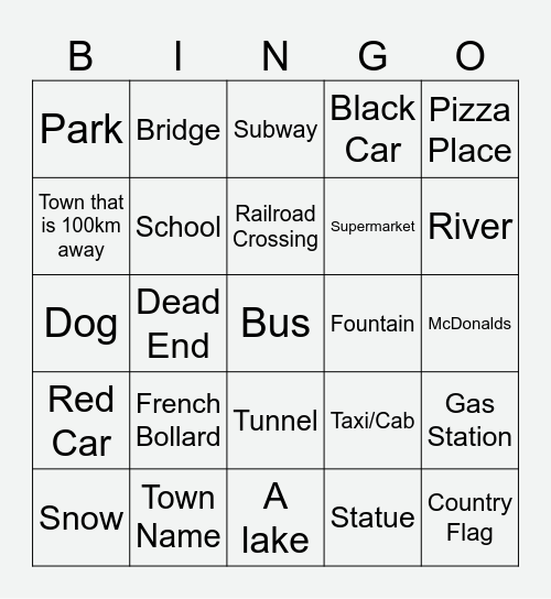 Geoguessr Bingo Card