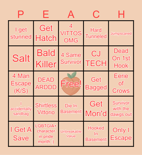 🍑🔪Peach's Bingo🔪🍑 Bingo Card