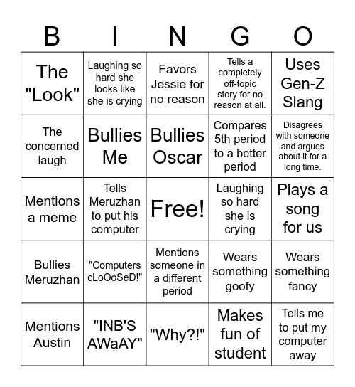 Ms. Maddi Bingo Card