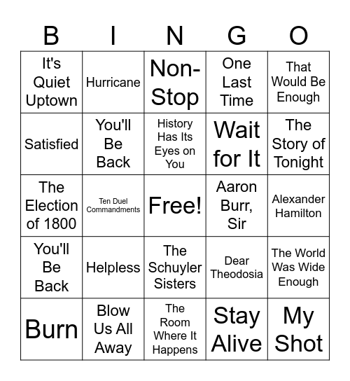 BROADWAY BINGO Card