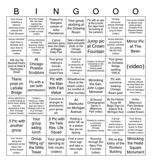 Chicago Photo-Scavenger Hunt Bingo Card