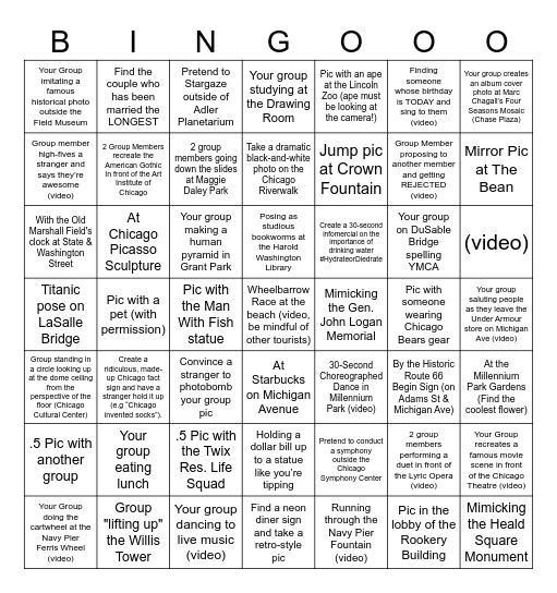 Chicago Photo-Scavenger Hunt Bingo Card