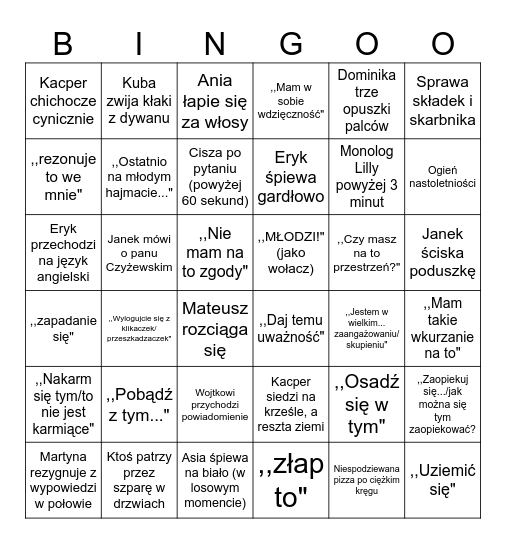 Krąg/Wiec BINGO Card