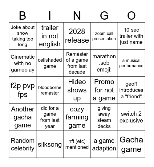 Untitled Bingo Card