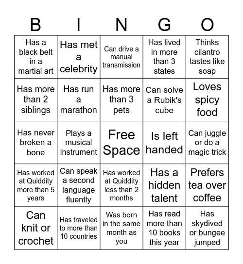 Find Someone Who Bingo Card
