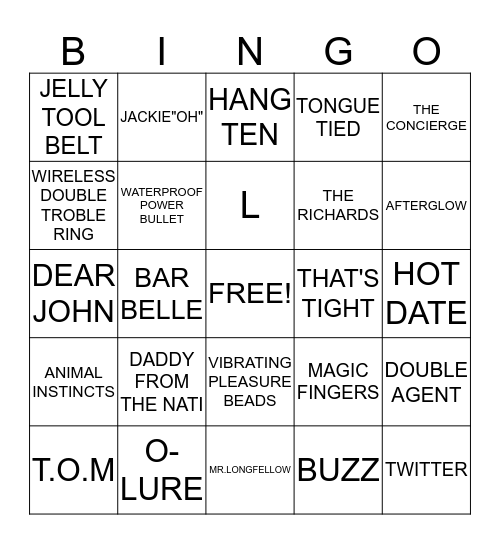 Pure Romance Bingo Card