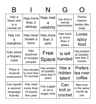 Find Someone Who Bingo Card