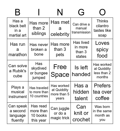 Find Someone Who Bingo Card