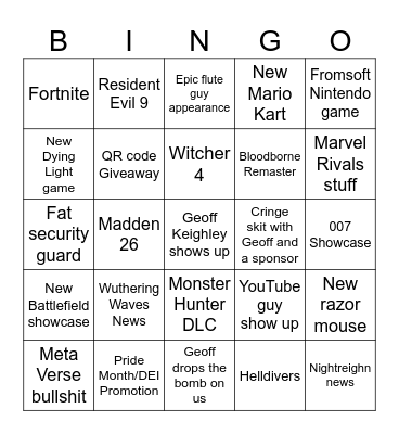 Summer Games Fest 25 Bingo Card