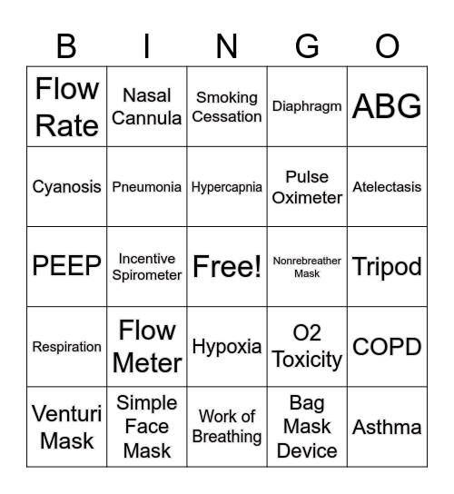 Oxygen Bingo- A Breath of Fresh Air Bingo Card