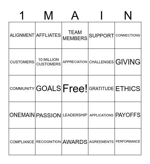 ONEMAIN BINGO Card