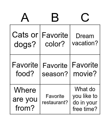 Get to Know you Bingo Card
