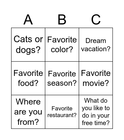 Get to Know you Bingo Card